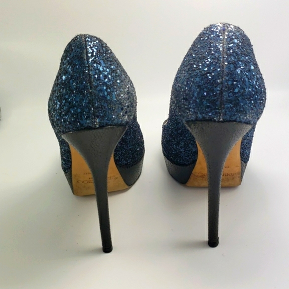 Jimmy Choo Blue Sparkle Platform Heel - Picture 5 of 10